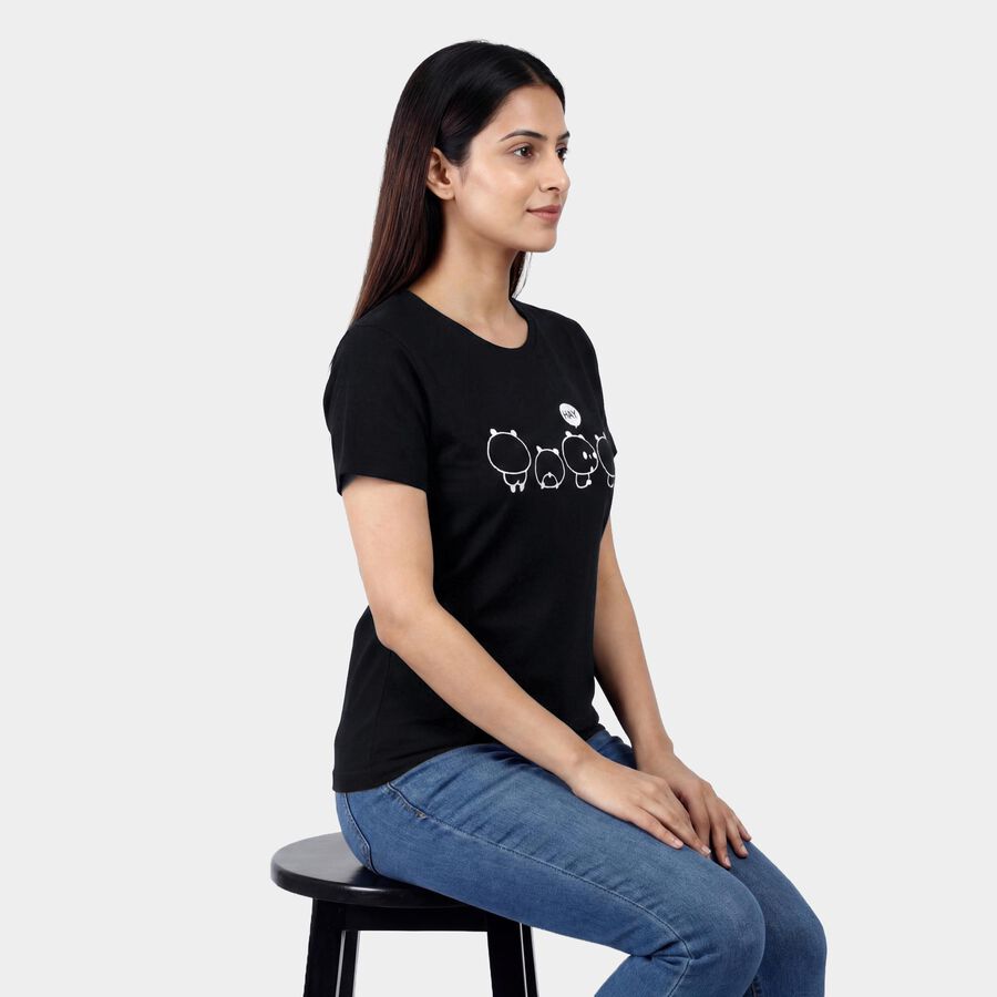 Ladies' Round Neck T-Shirt, काला, large