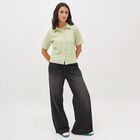 Women's Light Sage Green Short Sleeve Spread Collar Casual Shirt, Light Green, small image number null