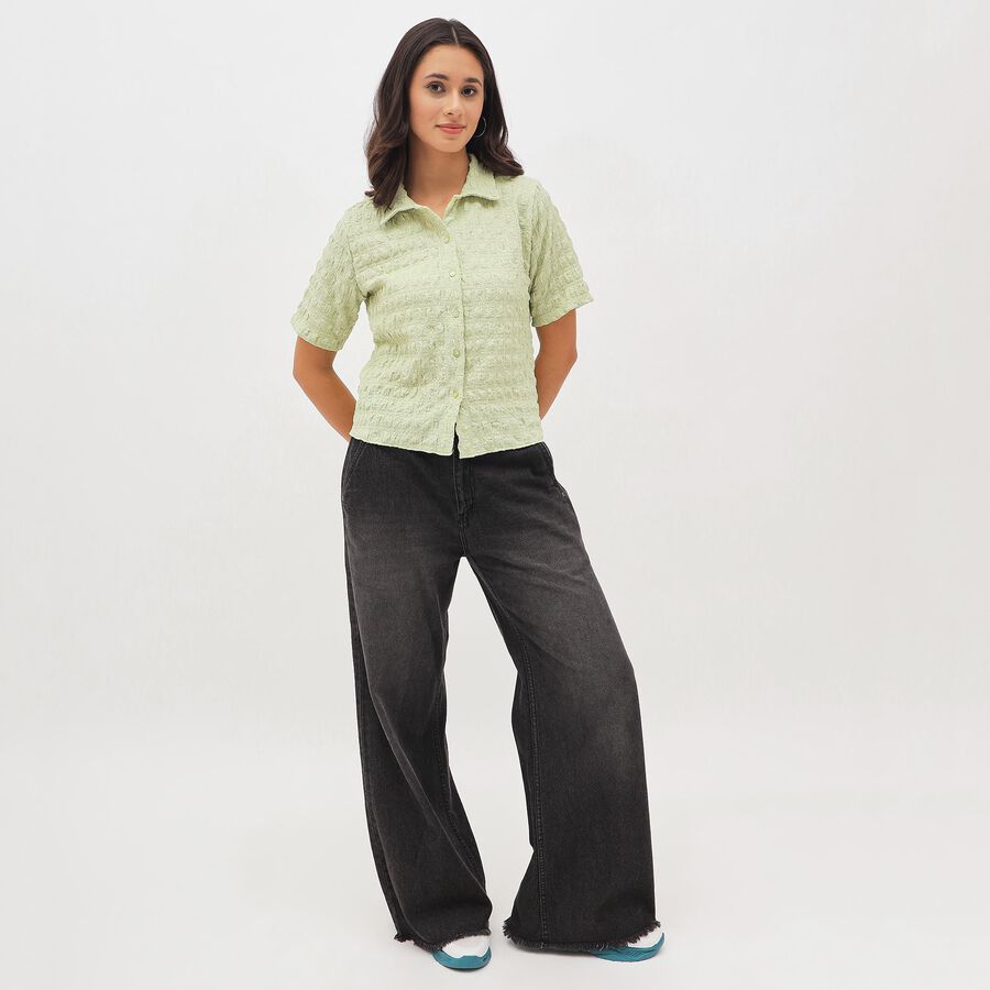 Women's Light Sage Green Short Sleeve Spread Collar Casual Shirt, Light Green, large image number null