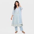 Women Light Blue 100% Cotton Embroidered Ethnic Set, Light Blue, small