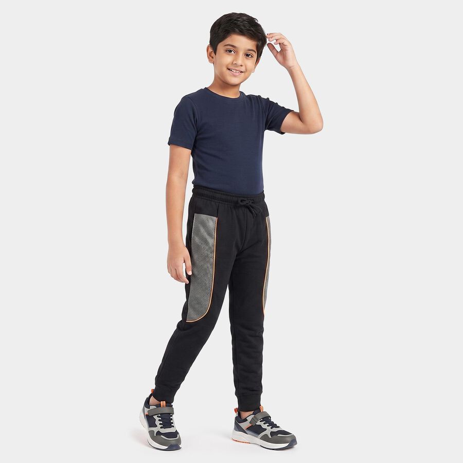 Boys Black Jogger Fit Contrast Panel Pyjama, Black, large
