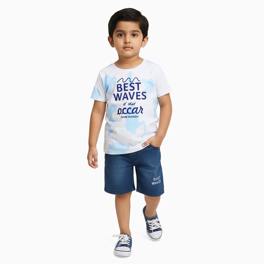 Boys' Light Blue Cotton Round Neck Printed Baba Suit, Light Blue, large image number null