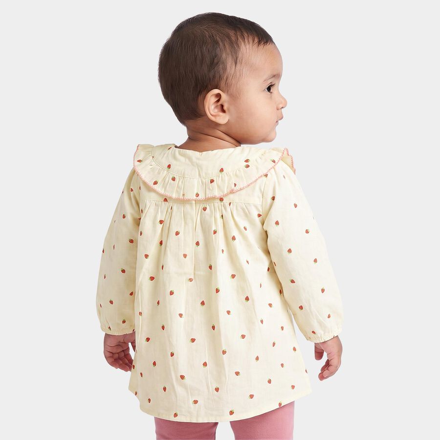 Infants Off White Cotton Round Neck Shirt, Off White, large