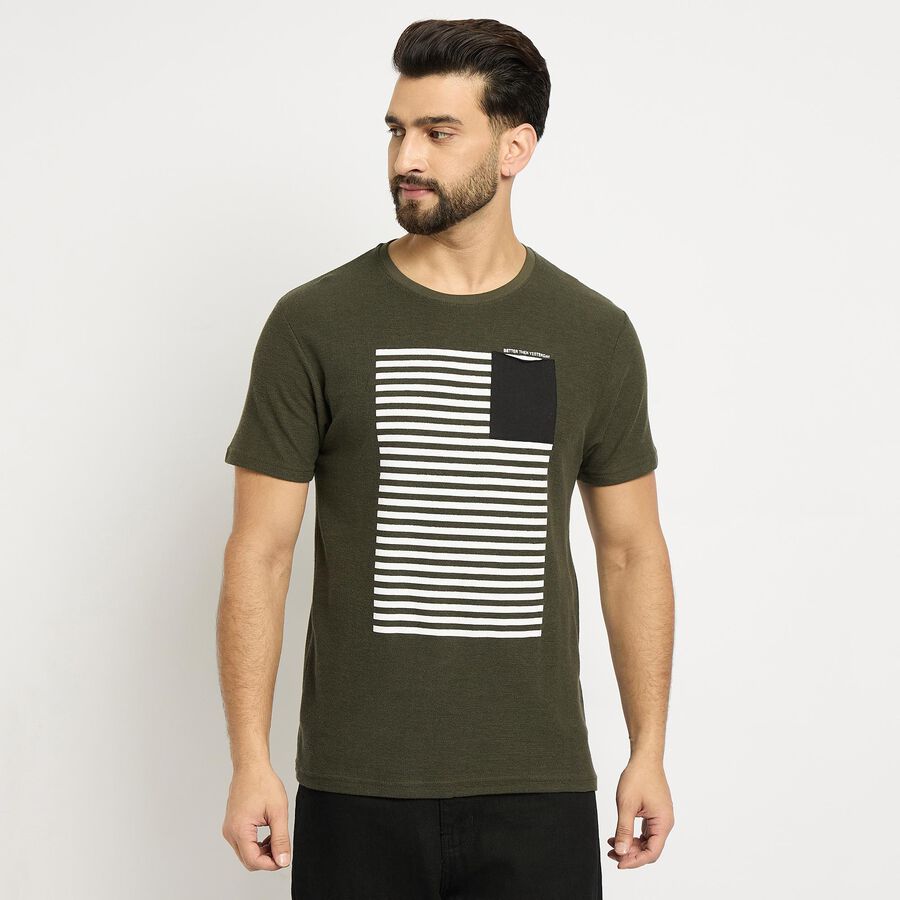 Men's Round Neck Half Sleeves T-Shirt , Dark Green, large image number null