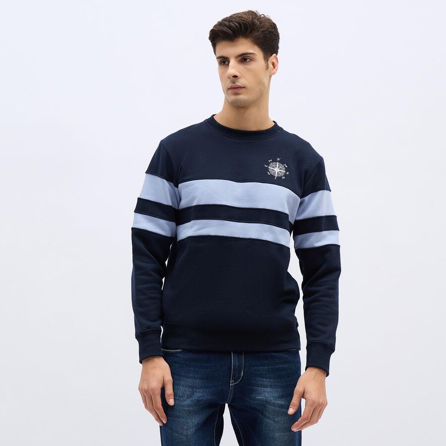 Men's Deep Midnight Navy Crew Neck Casual Sweatshirt, Navy Blue, large image number null