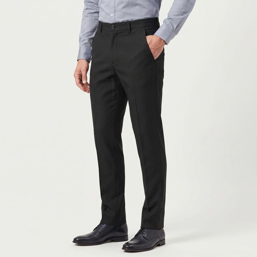 Men's Black Slim Fit Flat-Front Formal Trousers, काला, large