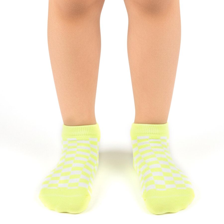 Boys' Light Grey and Neon Yellow Ankle-Length Patterned Socks Pack of 2, हल्का हरा, large