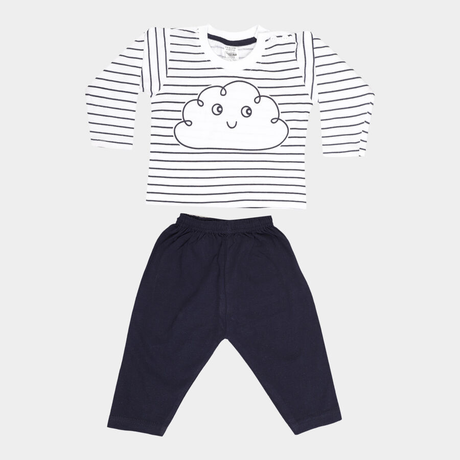 Infants Cotton Solid Night Suit, White, large image number null