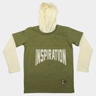 Boys Olive Green Cotton Blend Hooded Neck Regular Boys T-Shirt, Olive, small