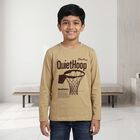 Boys Beige Round Neck Regular T-Shirt, Khaki, small