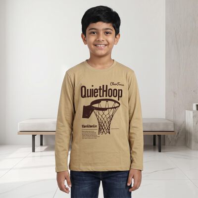 Boys Beige Round Neck Regular T-Shirt