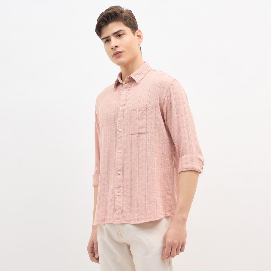 Men's Muted Dusty Pink Cotton Classic Casual Shirt, Peach, large
