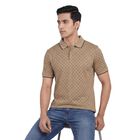 Men's Beige Cotton Polo Neck Classic T-Shirt, Beige, small