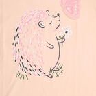 Girls Light Peach Cotton Round Neck Ruffle Sleeve Graphic T-Shirt, हल्का गुलाबी, small image number null