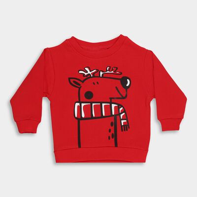 Infants Bright Cherry Red Cotton Crew Neck Casual Sweatshirt