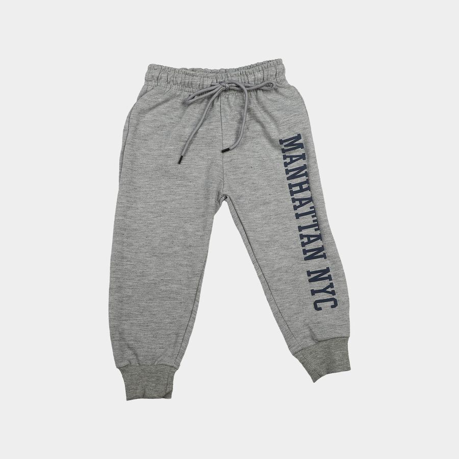 Boys' Grey Typography Print Jogger Pyjama, Melange Light Grey, large