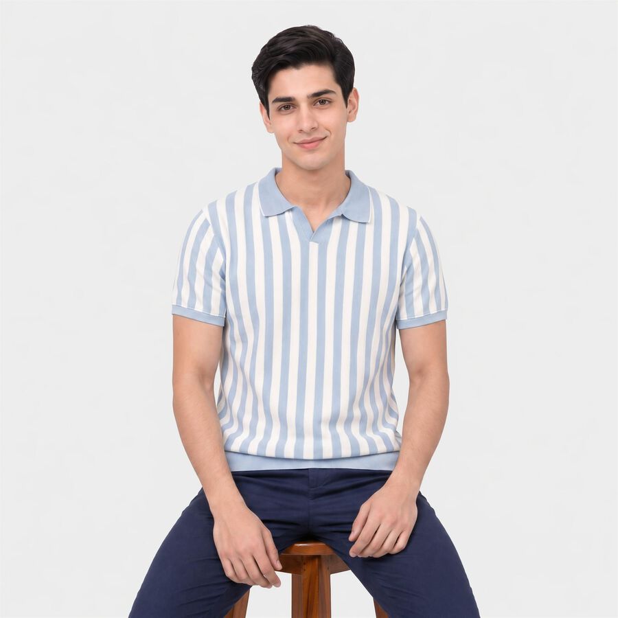 Men's Light Blue Polo Neck Polo T-Shirt, हल्का नीला, large