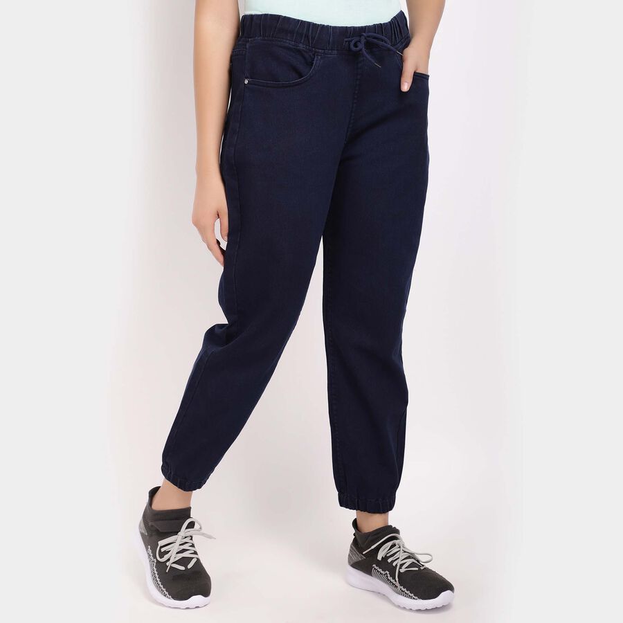 Washed High Rise Jogger Jeans, Dark Blue, large image number null