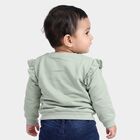 Infants' Sage Green Cotton Round Neck Pullover Sweatshirt, हल्का हरा, small