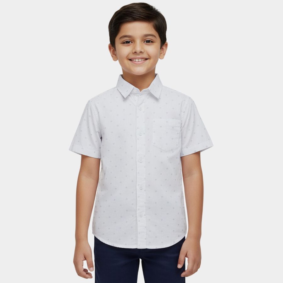 Boys White Cotton Classic Casual Shirt, White, large