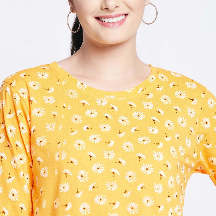 Printed Round Neck Top, Yellow, large image number null