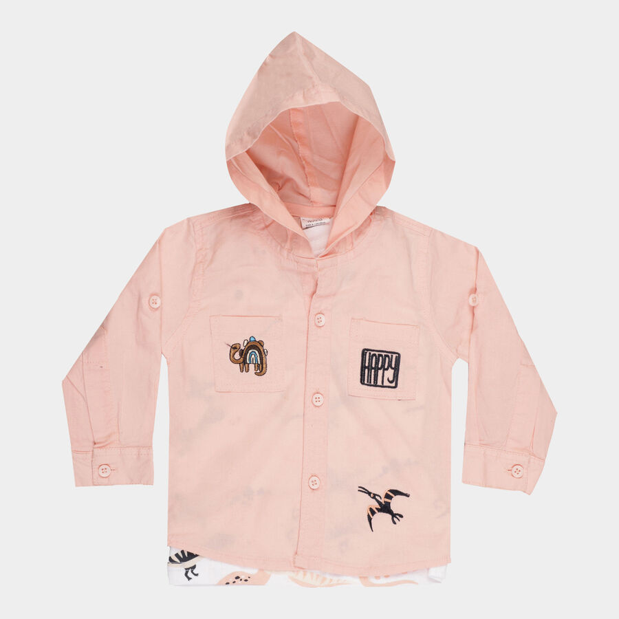 Infants Cotton Solid Casual Shirt, Peach, large image number null