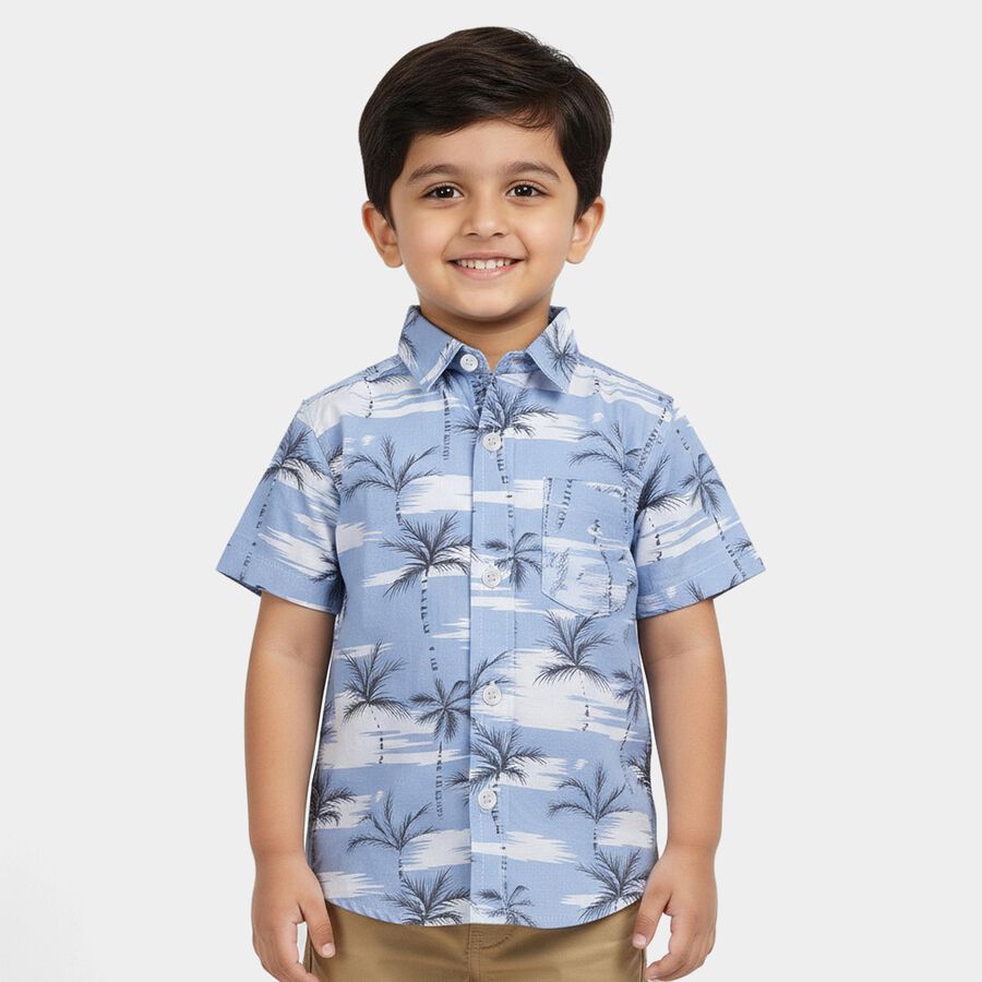 Boys Blue Cotton Half Sleeve Classic Casual Shirt, Light Blue, large