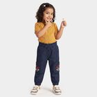 Girls Navy Blue Jogger Fit Embroidered Cargo Jeans, गहरा नीला, small