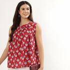 Women's Maroon Cotton Notch Neck Floral Printed Kurti, Maroon, small