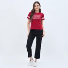Women's Bright Cherry Red Cotton Round Neck Casual T-Shirt, Red, small