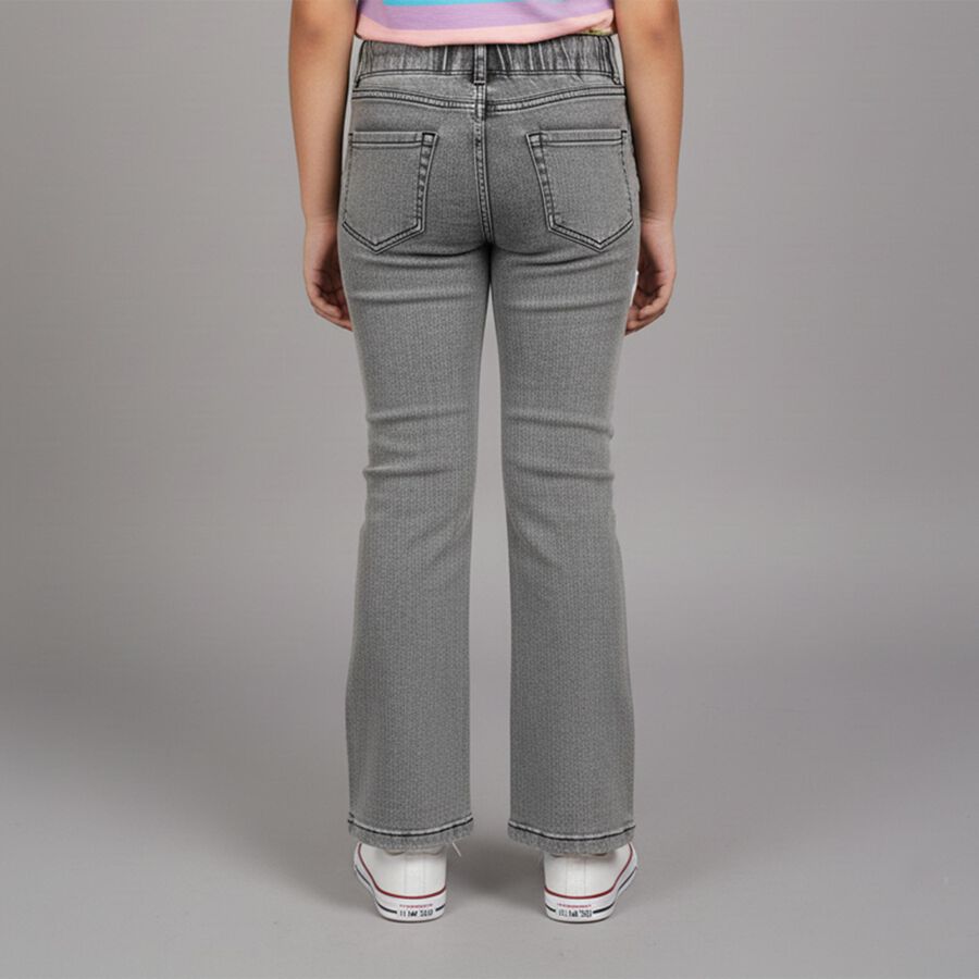 Girls' Muted Charcoal Grey Flared Fit Elastic Waist Jeans, Black, large image number null