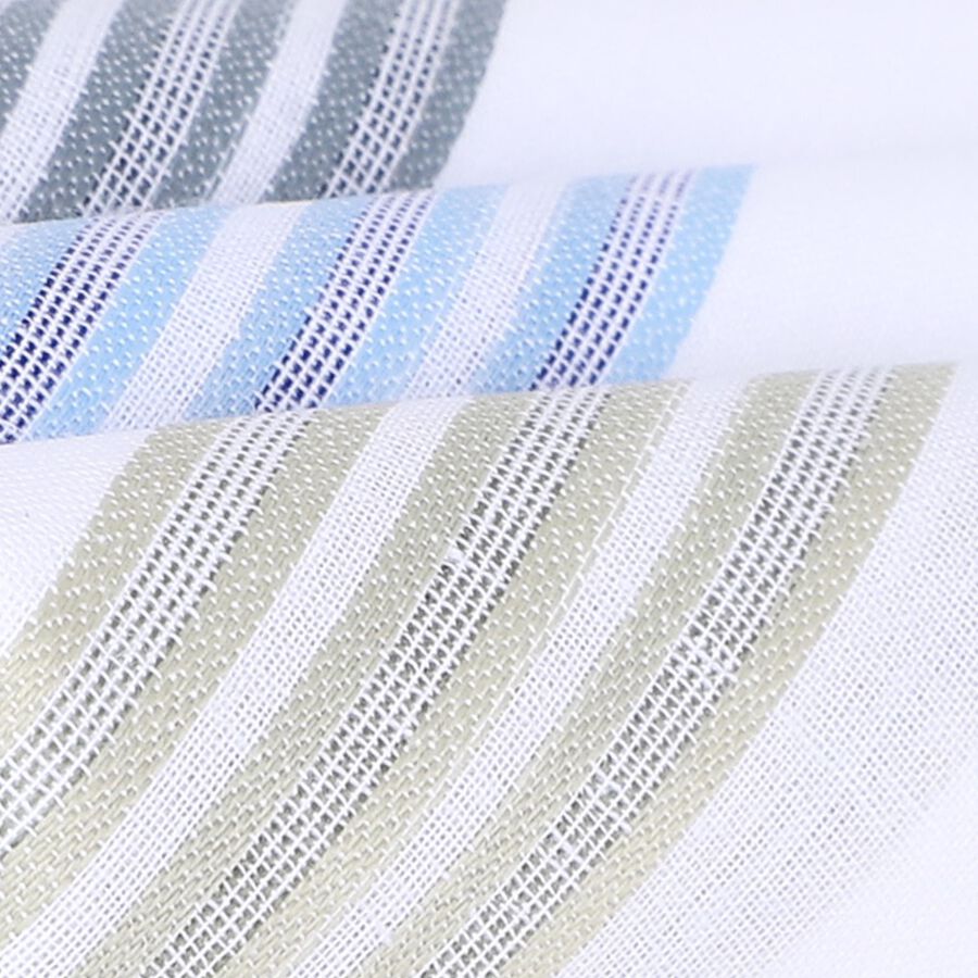 Men's White Striped Border Pack of 3 Handkerchief, White, large