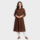 Women's Brown Shirt Collar Kurta, भूरा, small
