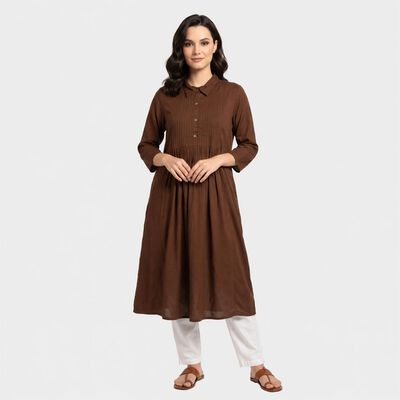 Women's Brown Shirt Collar Kurta