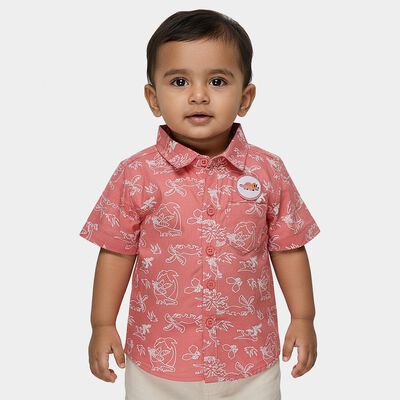 Infants Coral Cotton Half Sleeve Mandarin Casual Shirt