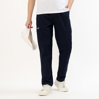 Men's Navy Blue Relaxed Fit Cargo Track Pants, Navy Blue Men's Navy Blue Relaxed Fit Cargo Track Pants