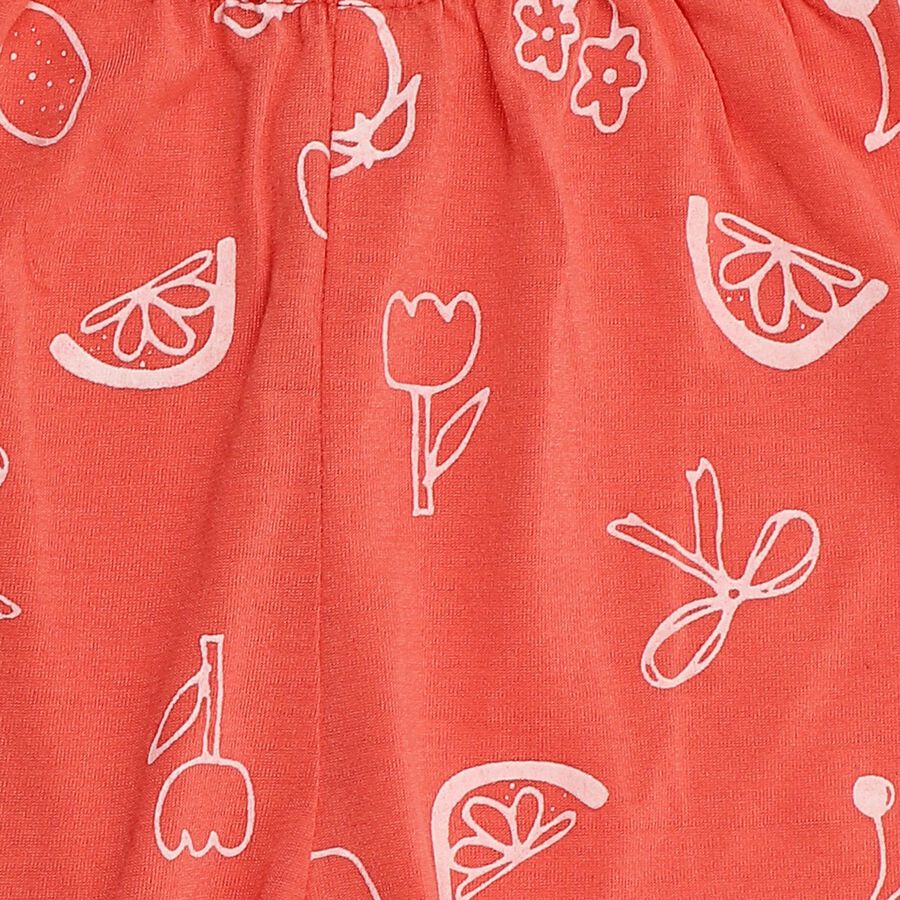 Girls' Orange Regular Fit Printed Capri, Coral, large