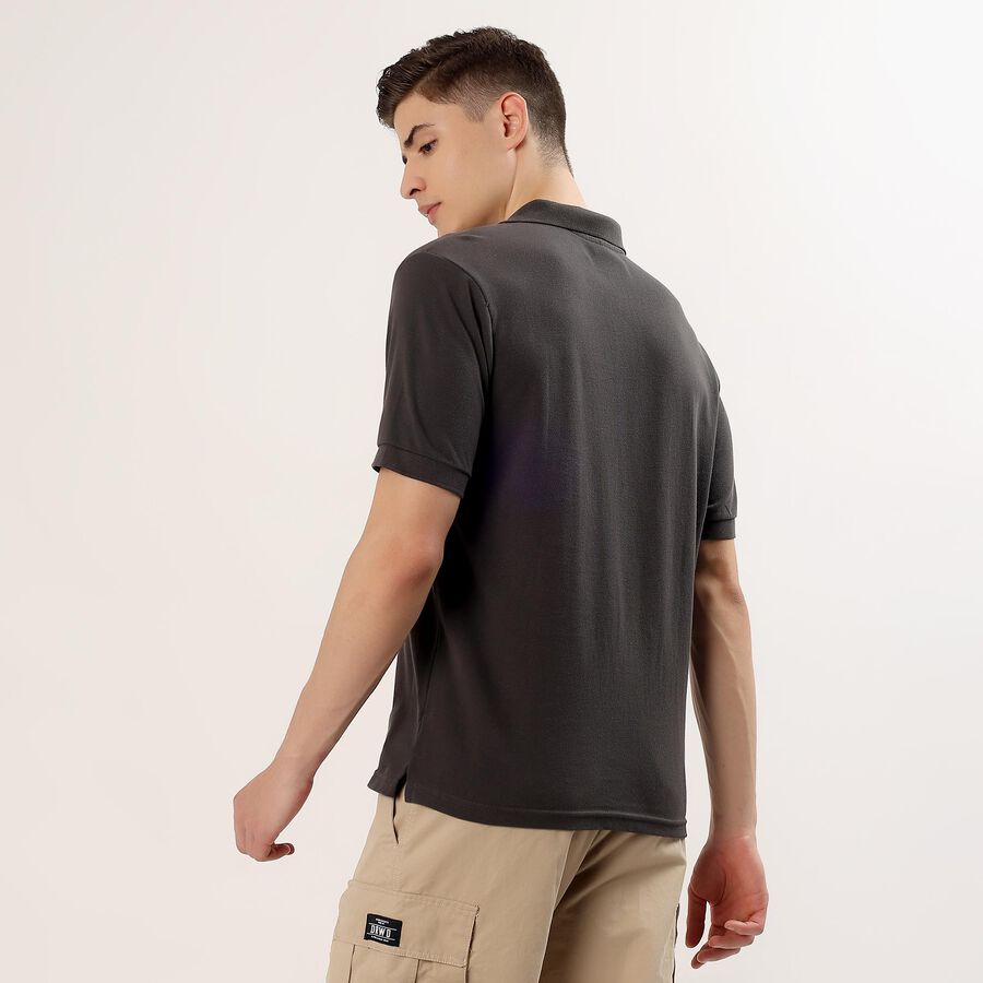 Men's Dark Grey Cotton Polo Neck Classic T-Shirt, Dark Grey, large