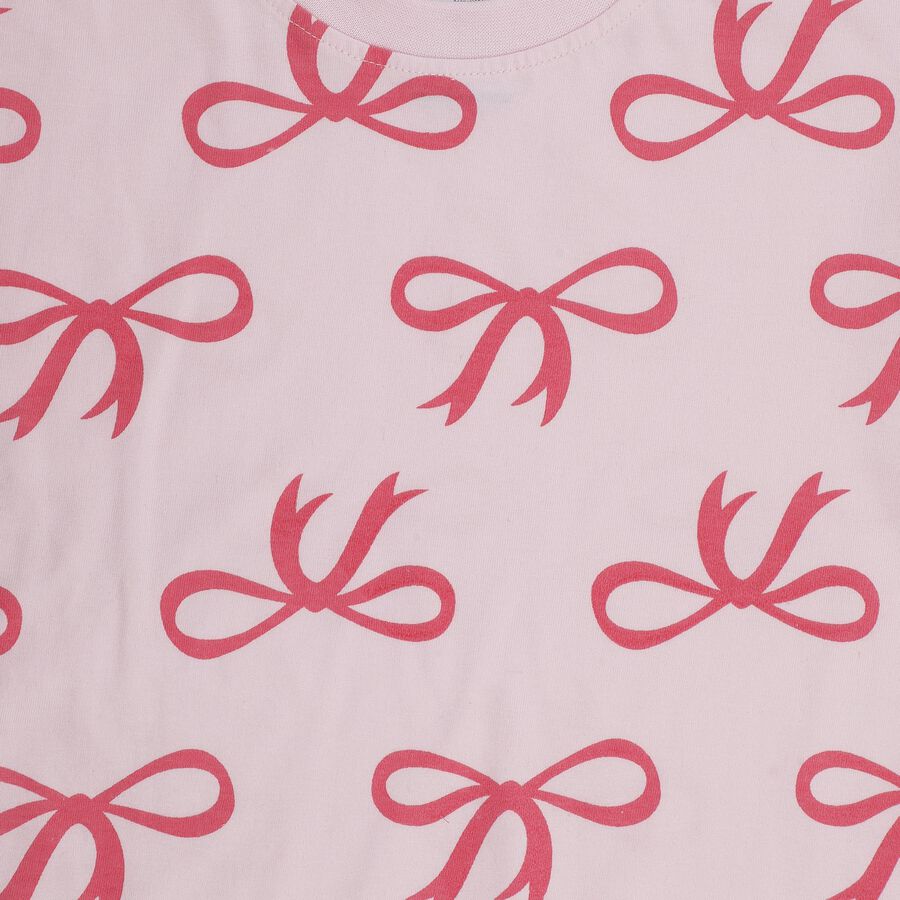 Girls Light Pink Cotton Round Neck Casual T-Shirt, हल्का गुलाबी, large