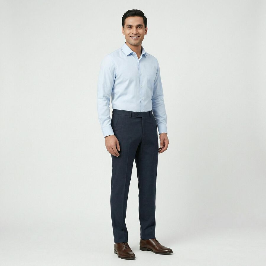 Men's Navy Blue Slim Fit Formal Trousers, Navy Blue, large