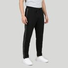 Men's Black Tapered Fit Side-Striped Track Pants, काला, small