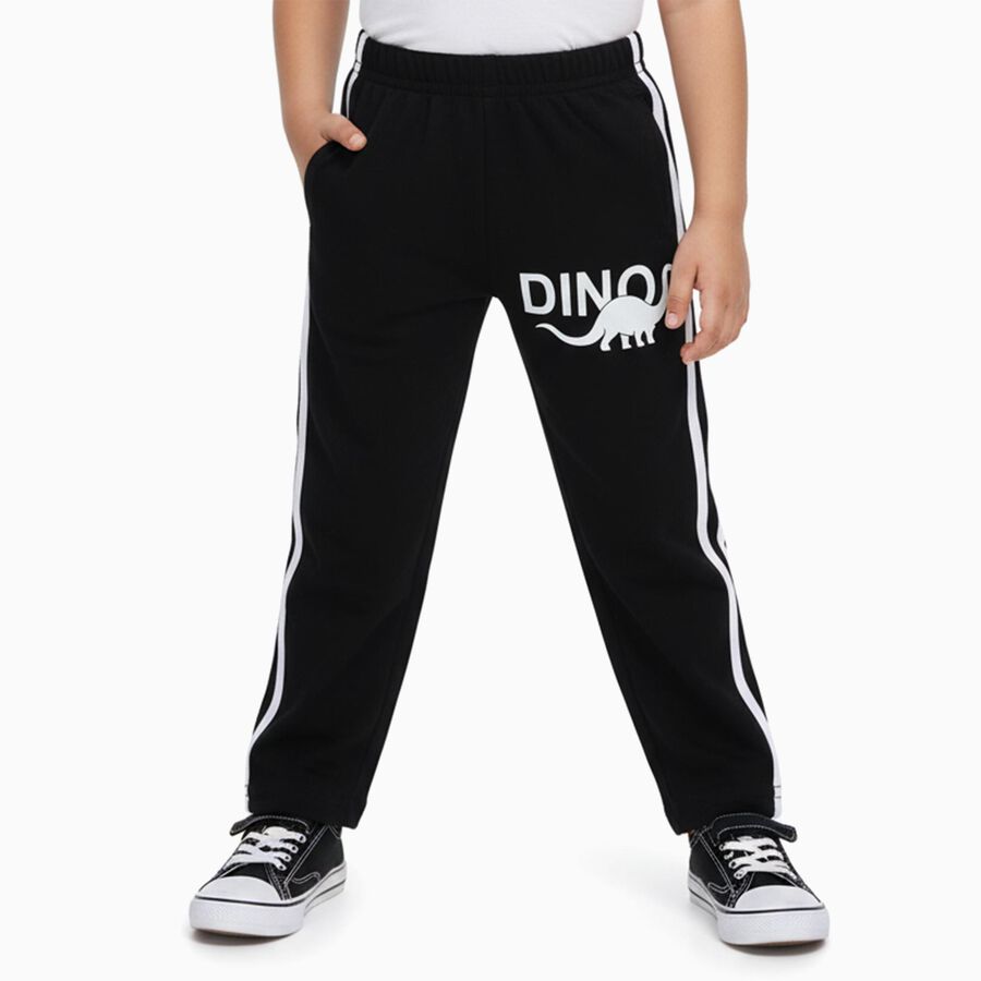 Boys' Black Dinosaur Print Cotton Blend Pyjama, Black, large image number null