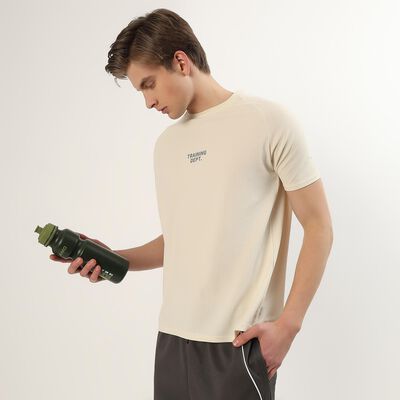 Men's Beige Crew Neck Athleisure T-Shirt