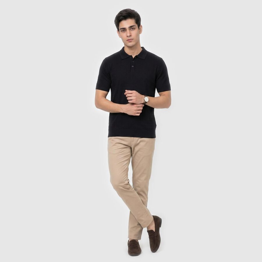 Men's Navy Blue Cotton Polo Neck Solid T-Shirt, Navy Blue, large