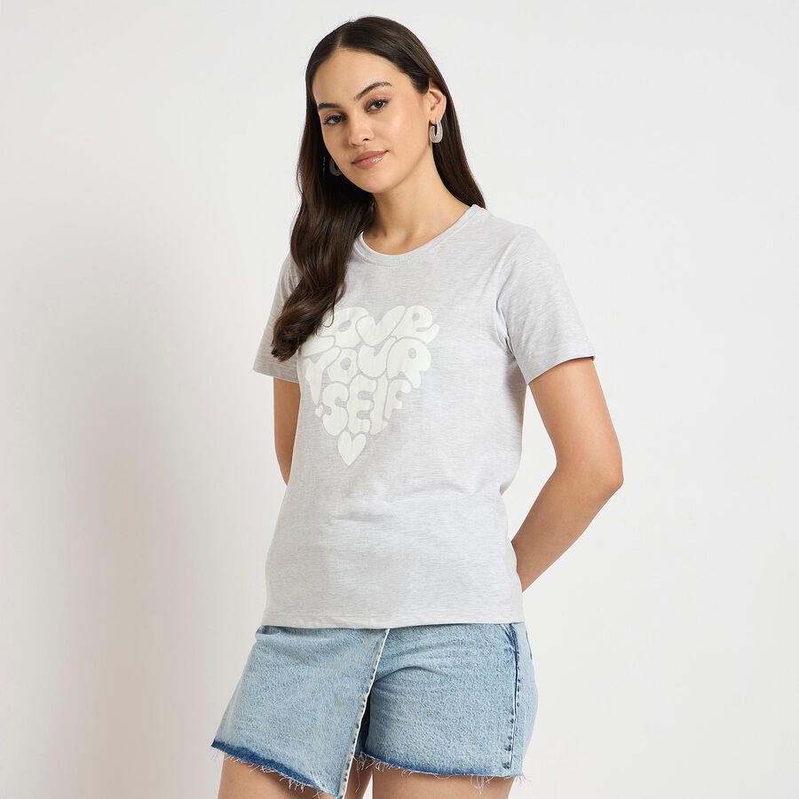 Ladies' Round Neck T-Shirt , मिश्रित हल्का ग्रे, large image number null