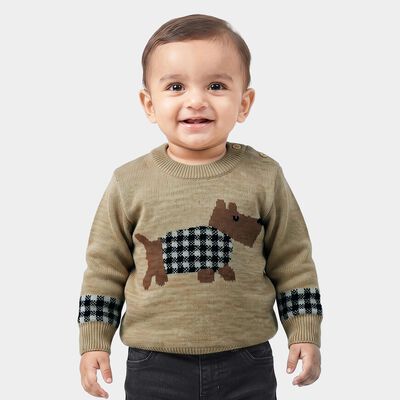 Infants Beige Crew Neck Printed Pullover