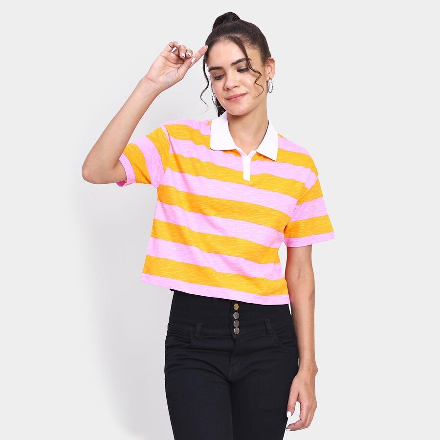 Ladies' 100% Cotton Crop  Top, गुलाबी, large image number null