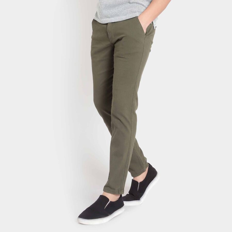 Solid Cross Pocket Trousers, Olive, large image number null