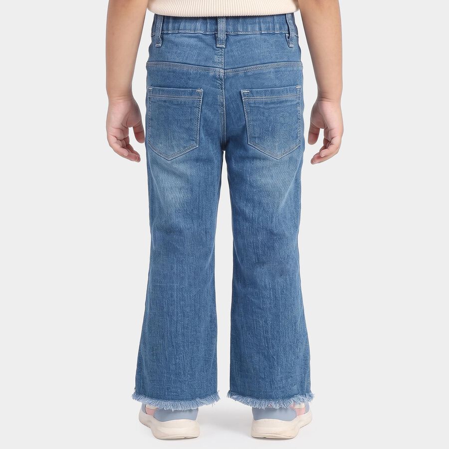 Girls Blue Flared Fit Sequin Bow Jeans, मध्यम नीला, large