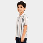 Boys' Beige Striped Camp Collar Shirt, Beige, small